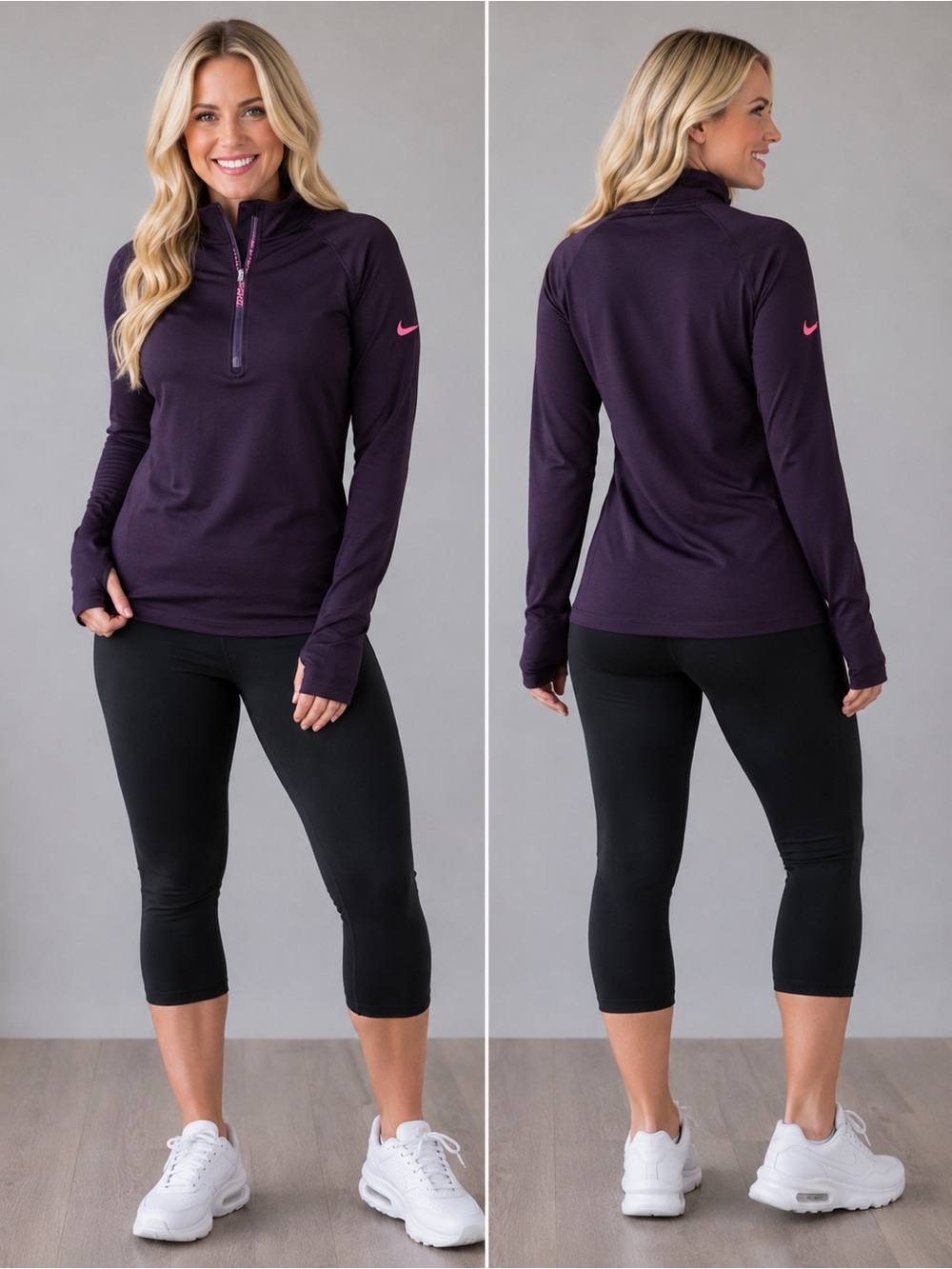 Nike Pro Women's large Dark Purple Quarter-Zip Athletic Pullover